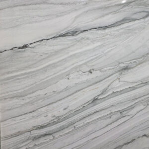 Statuario Quartzite countertops slab close-up showing white background and grey veining, Sterling VA