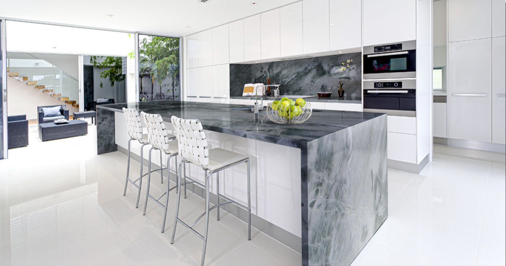Luxury countertops with premium stone surfaces in a modern kitch