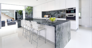 Luxury countertops with premium stone surfaces in a modern kitch