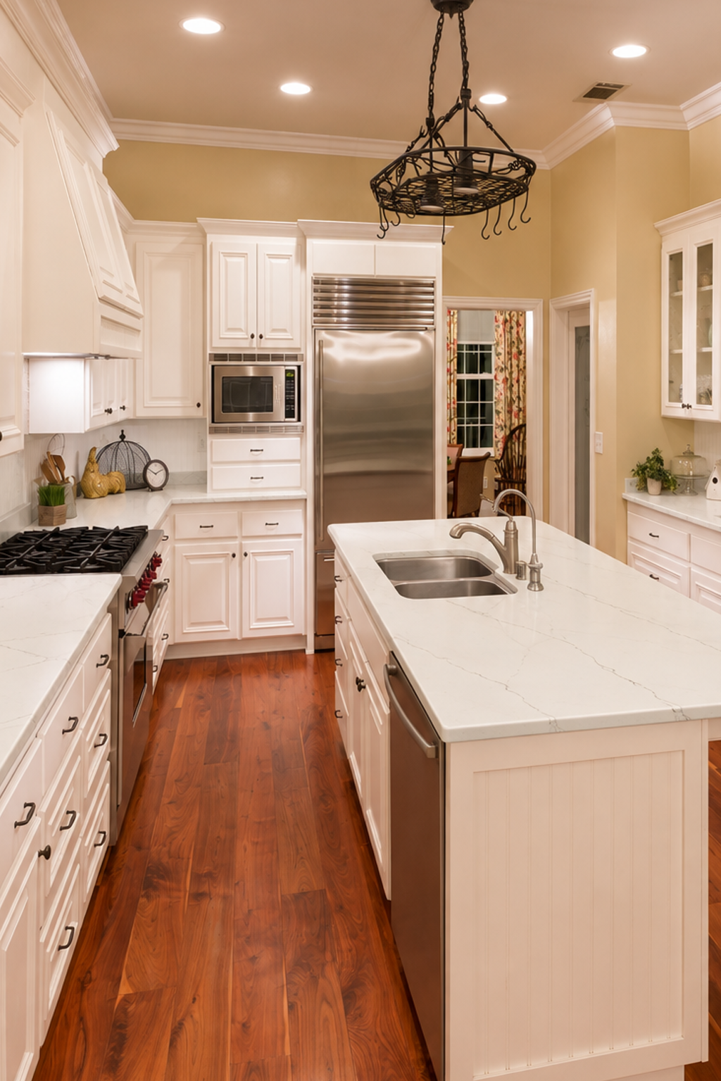 Calacatta Miraggio Honed Kitchen with Warm Traditional Charm