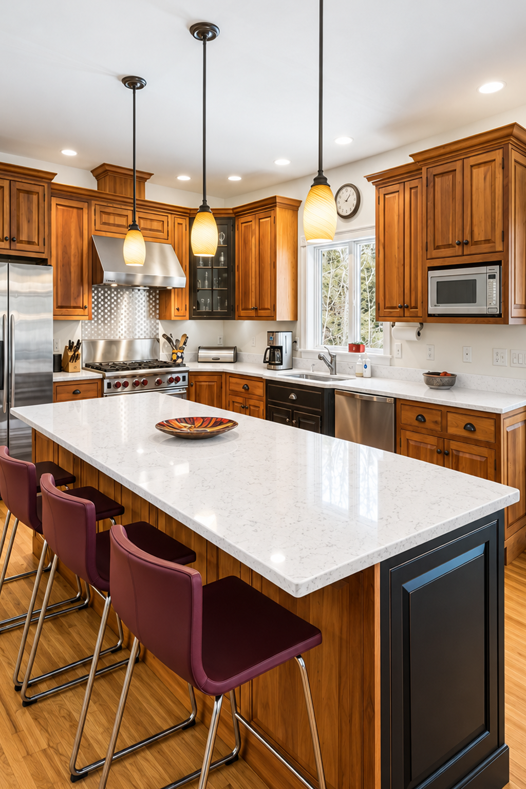 MSI Q New Carrara Marmi Kitchen island in wooden kitchen